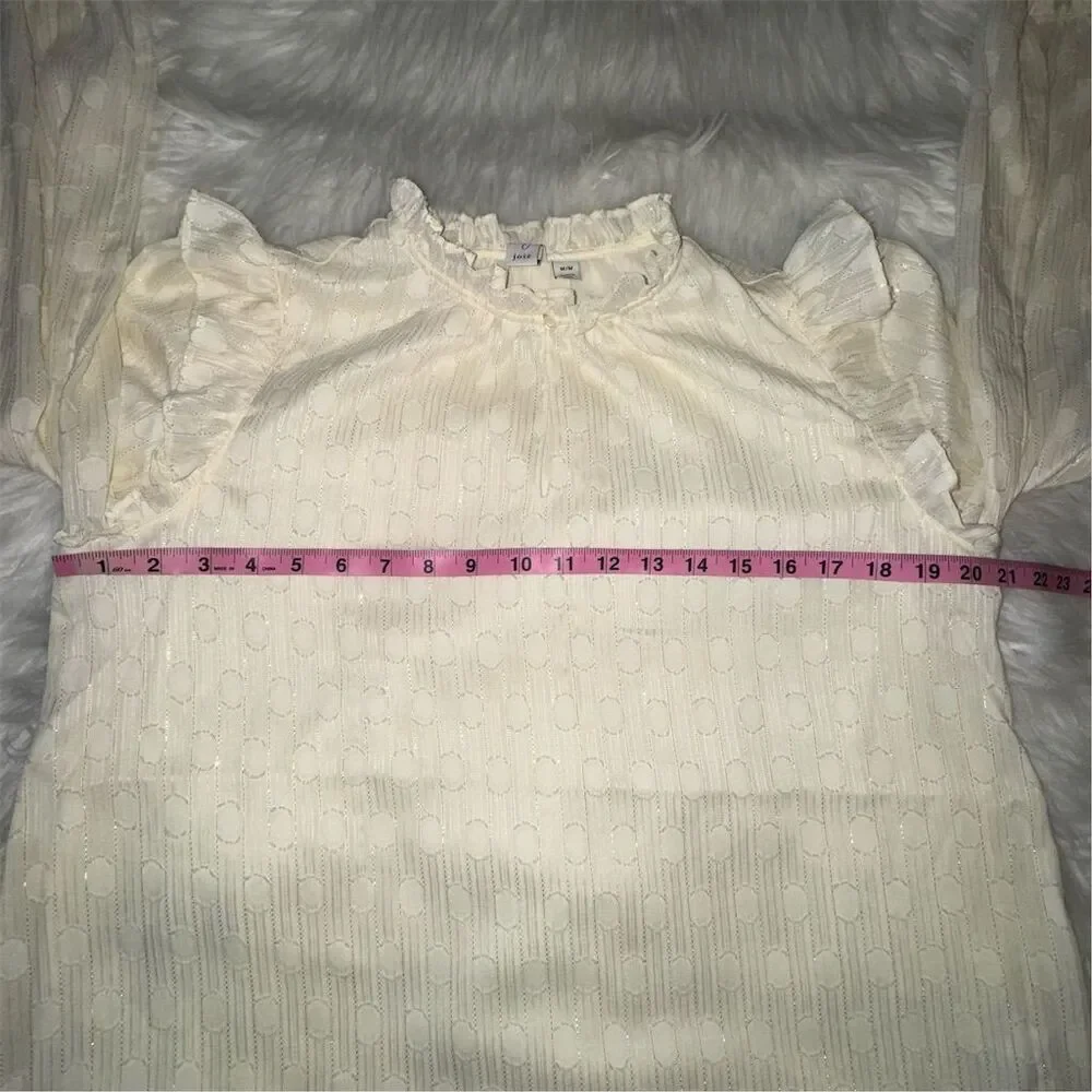 Joie Women's Ivory and Gold Ruffle Blouse M Long Balloon Sleeve Party Christmas - Picture 15 of 17